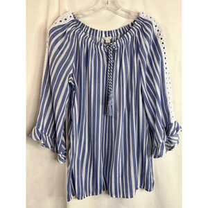 Cato Est. 1946 Preppy Blouse Top Shirt Boho Tie Tassel Large Beach Vacay Cruise